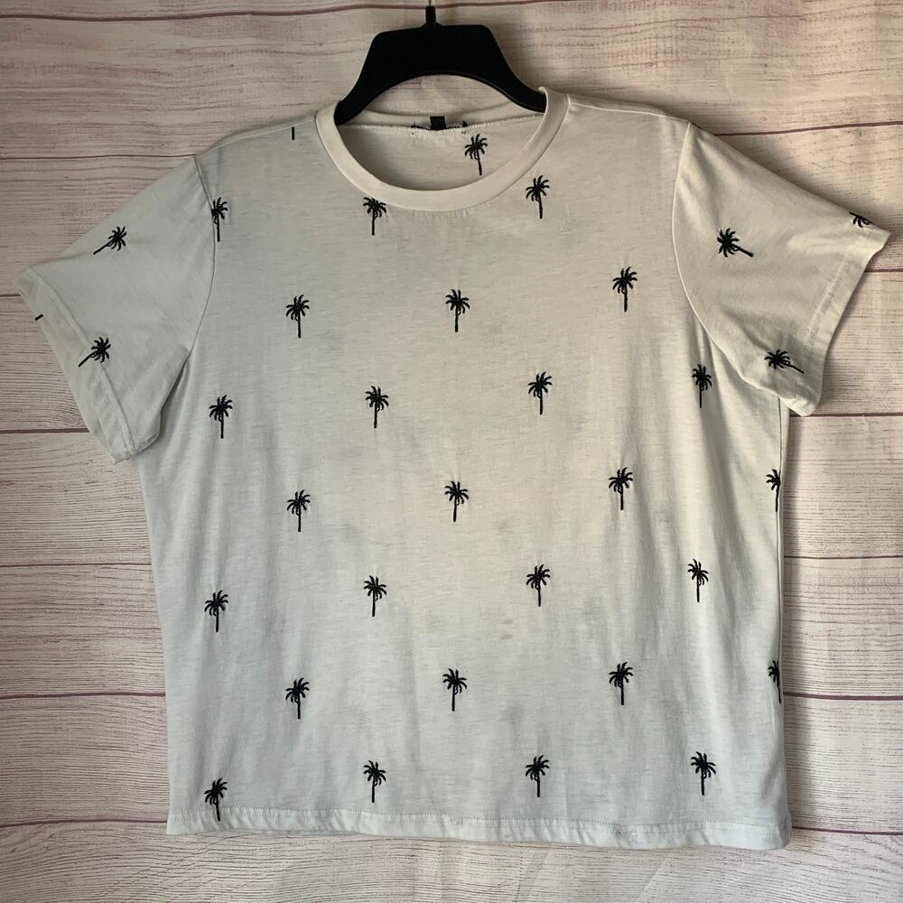 Knapp Studio White Embroidered Palm Tree Short Sleeve T-Shirt Size XL